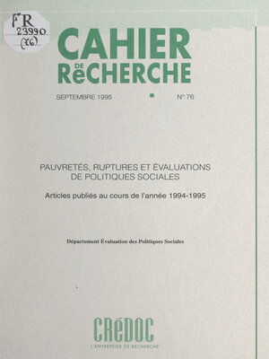 cover image of Pauvretés, ruptures et évaluations de politiques sociales